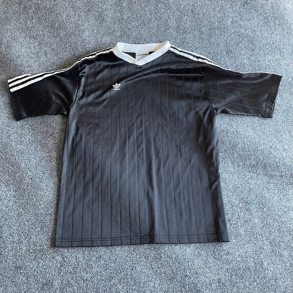 Vintage 90s Adidas Trefoil Soccer Jersey Black White Pinstripe Made USA Men XL